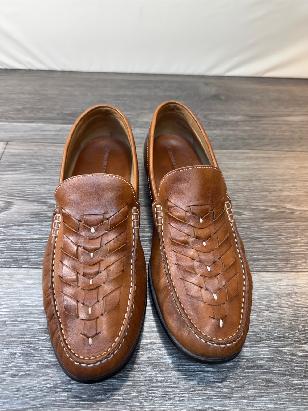 Johnston & Murphy Brown Woven Leather Slip-On Loafers men’s SZ 10.5 (j284)